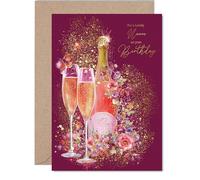 Gold Nana Birthday Card - Sparkling Wine Prosecco - Happy Birthday Card for Nana from Grandson Granddaughter, A5 Golden Elegant Champagne Bday Greeting Cards