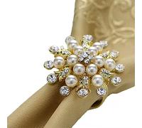 Gold Napkin Rings Set of 12 - Golden Rhinestone Pearl Napkin Ring Holders for Wedding Party, Holiday Casual & Formal Family Dinner Table Decoration