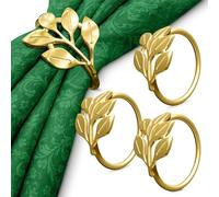 Gold Napkin Rings Set of 20 - Easter Napkin Rings Fits Various Napkin Styles, Reusable Elegant Gold Leaf Design for Dinner Parties, Special Events, Holidays & Easter Table Decor, Great Gifts for Hosts