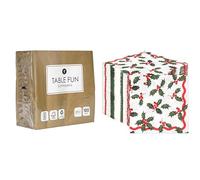 Gold Napkins 100pk & Christmas Holly Napkins 100pk Disposable Eco-Friendly Party Tableware Bundle