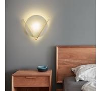 Gold Natural Stone Wall Lamp with Marble Lampshade D9.1in Wall Mount Lamp Indoor Round Full Copper Wall Sconce LED Wall Lights Fixtures for Bedroom Living Room Bathroom Vanity