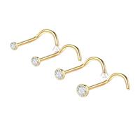 Gold Nose Studs 4pcs G23 Titanium With Clear Gem 1.5mm 2mm 2.5 3mm Hook Curve Bend 18G