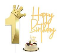 Gold Number 1 Candle for Cake Toppers | Long Burning Spark Wax | Elegant 3D Design Birthday Decoration for 1st, 21st, 30th, 40th, 50th (Gold)