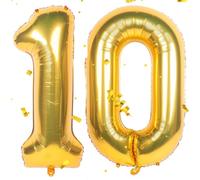 Gold Number 10 Balloons 10th Birthday Balloon 40 Inch Giant Helium Foil Number Balloons Gold Balloon Birthday Wedding Party Digital Decorations Number 10
