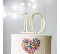 Gold Number 10 Cake Topper,Cheers to 10 Years,Mirror Acrylic, 10th Anniversary/10th Modern Birthday Party Celebration Decoration