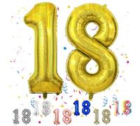 Gold Number 18 Balloons - 40inch Laser Shiny Gold Balloons for 18th Birthday & Anniversary Decorations