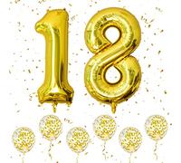 Gold Number 18 Balloons, Self-Inflating, 40 Inch for 18th Birthday Decor | 81st/18th gifts, Giant Helium Foil Number Balloons, for Wedding, Anniversary, 81st & 18th birthday decorations for Men/Women