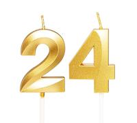 Gold Number 24 Candles for Birthday Cake, Gold 24th Birthday Candles 24 Birthday Candles 24th Candles for Cake, 24th Birthday Cake Candles Cake Toppers for 24 Year Old Her Women Him Men Gold