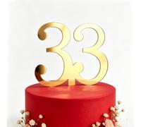 Gold Number 33 Cake Topper, Acrylic Happy 33rd Birthday Cake Decoration, Thirty Three Birthday Anniversary Party Cake Decor Photo Booth Props, 4.1 x 5.9 inches