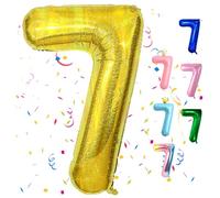 Gold Number 7 Balloons - 40in Shiny Foil, Self Inflating, 7th Birthday Decorations