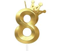 Gold Number 8 Birthday Candle丨8th Birthday Party Gold Theme Decorations丨3D Crown Designed Number Candles for Birthday Cake Topper Decorations（8 Candle Gold）