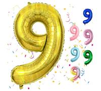 Gold Number 9 Balloon, 40inch Laser Shiny for 9th Birthday, Large Self Inflating Foil, Decorations for Kids Birthday and Anniversary