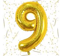 Gold Number 9 Balloons, 40 Inch 9th Birthday Foil Balloon for Boys Girls, Giant Self Inflating Helium Mylar Foil Number Balloons 0-9 for Women Men Anniversary New Year Party Decorations Supplies