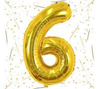 Gold Number Balloons for Boys Girls, 40inch Large Number 6 Foil Mylar Helium Balloons, Self Inflating Number Balloons 0-9 for Men Women 6th 60th Birthday Anniversary Party Celebration Decoration