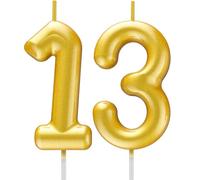 Gold Number Candle Happy Birthday 3D Number Candles for Birthday Cake Party Decoration Wedding Anniversary Celebration Supplies (Gold 13)