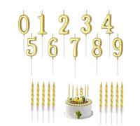 Gold Number Candles Set, Number 0-9 Cake Toppers,20 Gold Spiral Candles for Cake Toppers, Happy Birthday & Wedding Decorations
