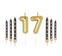Gold Number Candles with Black Spots Candles Set, Happy 17th Birthday Candles for Cake, Party Candles, Birthday Cake Candles Topper for Girls Boys Women Men’s Birthday Decorations Wedding Anniversary