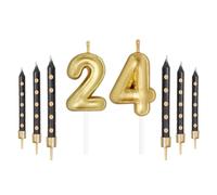 Gold Number Candles with Black Spots Candles Set, Happy 24th/42th Birthday Candles for Cake, Birthday Cake Candles Topper for Girls Boys Women Men’s Birthday Party Decorations Wedding Anniversary