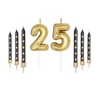 Gold Number Candles with Black Spots Candles Set, Happy 25th/52th Birthday Candles for Cake, Birthday Cake Candles Topper for Girls Boys Women Men’s Birthday Party Decorations Wedding Anniversary
