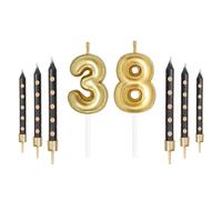 Gold Number Candles with Black Spots Candles Set, Happy 38th Birthday Candles for Cake, Party Candles, Birthday Cake Candles Topper for Girls Boys Women Men’s Birthday Decorations Wedding Anniversary