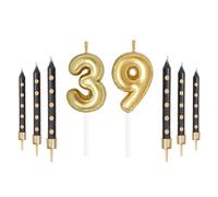 Gold Number Candles with Black Spots Candles Set, Happy 39th Birthday Candles for Cake, Party Candles, Birthday Cake Candles Topper for Girls Boys Women Men’s Birthday Decorations Wedding Anniversary