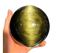 Gold Obsidian Crystal Sphere Quartz Ball Ornaments Feng Shui Stone for Witchcraft Scrying Home Decoration,3.14"(8cm) Gemstone Stone