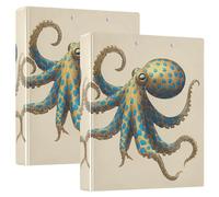 Gold Octopus with Blue Dot 3 Ring Binders 1.5 Inch Clear View Three Ring Binders Versatile Binder Fits 200 Sheets 2 Pack