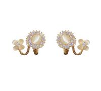 Gold Opal Earrings for Women, Alloy Flower Cat Eye Stone Front Back Jacket, Single Piercing Faux Stacked Double Earring Illusion Studs, Suitable for Lobe Upper Lower Piercings