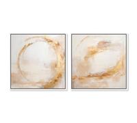 Gold Orb Diptych Canvas Print Gold Boho Wall Art Set by Art Remedy, White Frame, 20 x 20