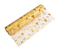 Gold Organza Table Runner Roll, 5mx28cm, Personalised Xmas Table Decoration, Reindeer Pattern