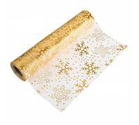 Gold Organza Table Runner Roll, 5mx28cm, Personalised Xmas Table Decoration, Snowflake Pattern