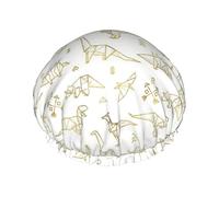 Gold Origami Dinosaurs Waterproof Shower Cap,Elastic Bathing Hair Cap Environmental Protection Hair Bath Caps, Double WaterproofBathing Shower Hat