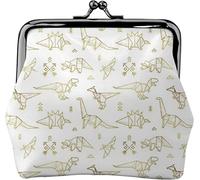 Gold Origami Dinosaurs Women's Leather Coin Purse, Small Change Pouch with Kiss-Lock Clasp Closure Buckle Wallet for Girl Gift
