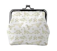 Gold Origami Dinosaurs Women's Leather Coin Purse, Small Change Pouch with Kiss-Lock Clasp Closure Buckle Wallet for Girl Gift