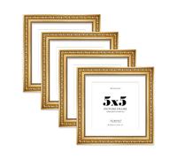 Gold Ornate Picture Frame 5x5 With 4x4 Mount for Photos - Wall & Table Display, Square, 4 Pack