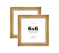 Gold Ornate Picture Frame 6x6 With 5x5 Mount for Photos - Wall & Table Display, Square, 2 Pack