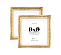 Gold Ornate Picture Frame 9x9 With 8x8 Mount for Photos - Wall & Table Display, Square, 2 Pack
