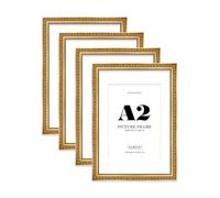 Gold Ornate Picture Frame A2 With A3 Mount for Photos - Wall Display, Landscape or Portrait, 4 Pack