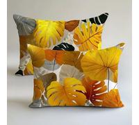 Gold Outdoor Cushions Waterproof 40x90cm Garden Furniture Cushions Tropical Leaves Linen Decorative Pillows Covers Double Sided Printing Set of 2,Sofa Bench Spring Summer Fall Decor Gift L-L707