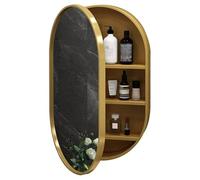 Gold Oval Bathroom Mirror Cabinet with LED Lights Touch-Switch Wall-Mounted Storage for Toiletries Wooden Bathroom nizer for Shower Room (40x70cm)