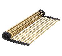 Gold Over Sink Dish Drying Rack - 17.7” x 13.4“Roll Up Dish Drying Rack, Silicone Wrapped Kitchen Rolling Dish Drainer, Anti-Slip Foldable Sink Rack Mat, Multipurpose Dish Racks For Kitchen Counter