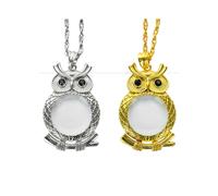 (Gold, Owl) Magnifying glass metal jumper chain pendant necklace 6x reading to see small print