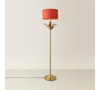 Christina Fabric Drum Shade Gold Palm Leaf Detail Single Stem Floor Lamp ValueLights Burnt Orange One Size