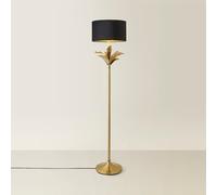 Gold Palm Leaf Floor Lamp with Velvet Drum Shade black