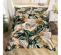 Gold Palm Tree Leaf Comforter Cover Double Tropical Botanical Bedding Set Watercolor Retro Plant Duvet Cover For Kids Teens Men Women Jungle Nature Theme Quilt Cover Dark Green 2 Pillow Cases