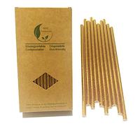 Gold Paper Straws, Biodegradable Recyclable Drinking Straws Solid Gold Foil Paper Straws for Party Birthday Wedding (7.75inch, 100 Pack)