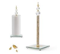 Gold Paper Towel Holder, Bling Crystal Paper Towel Roll Holder, Decorative Standing Paper Towel Holder for Kitchen Countertops Bathroom, Paper Towel Dispenser with Weighted Base (Square/Gold-A)