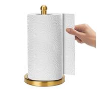 Gold Paper Towel Holder Countertop, Freestanding Paper Towel Holder Stainless Steel Heavy Weighted Base, One-Handed Design for Easy Ripping (Gold Brushed)