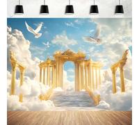 Gold Paradise Gate Backdrop Stairway to Heaven Backdrop Clouds Holy Light Doves The Kingdom of God Background Heaven Sent Theme Decorations Angel Wings Backdrops (God, 7x5 Feet)
