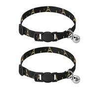 Gold Paris Tower Black Adjustable Buckle Cats Collar 2 Pack Lightweight Pet Collar for Cats and Dogs